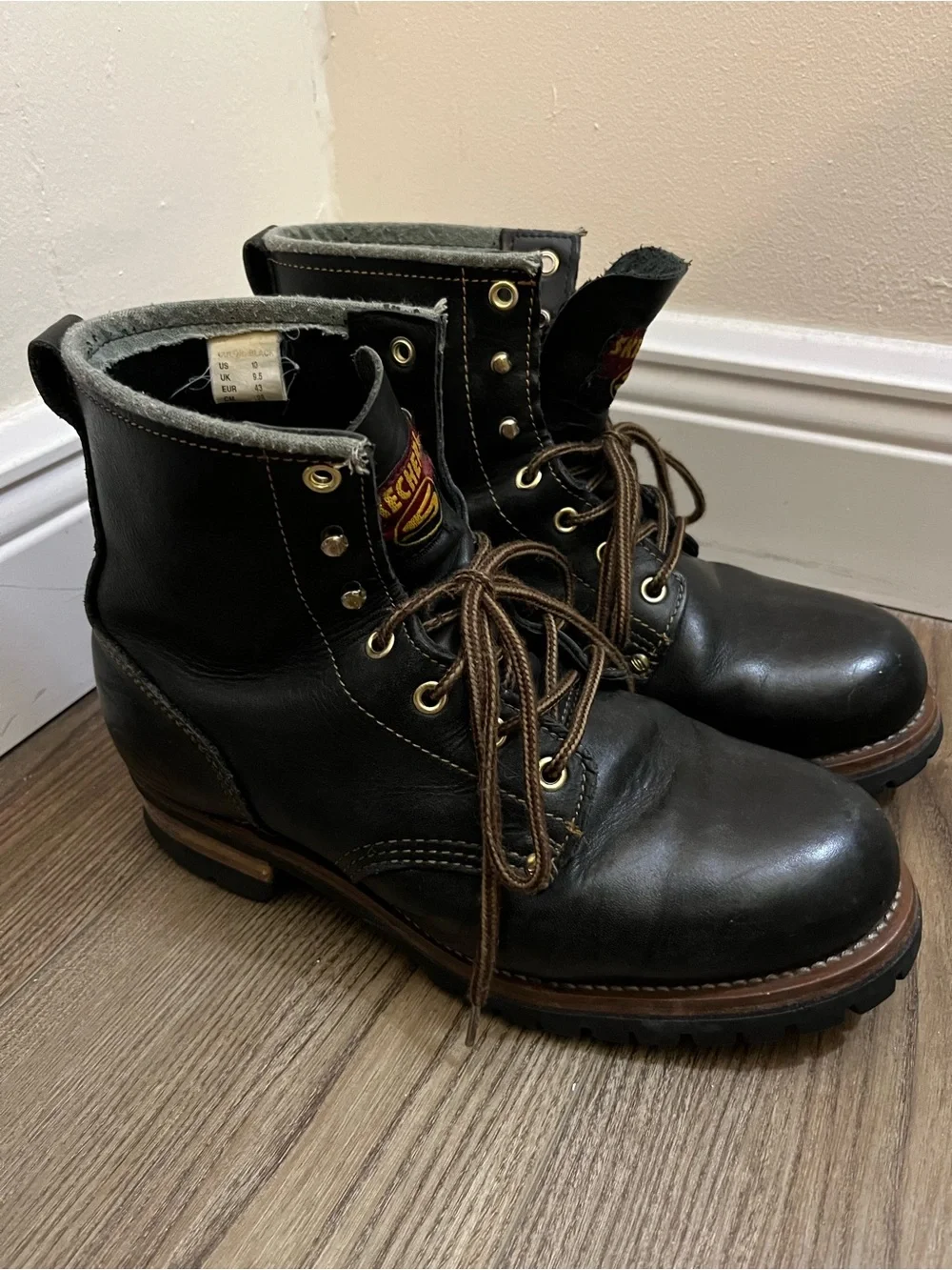 Vtg 90s Sketchers Black Leather Lace-Up Work Boots 10